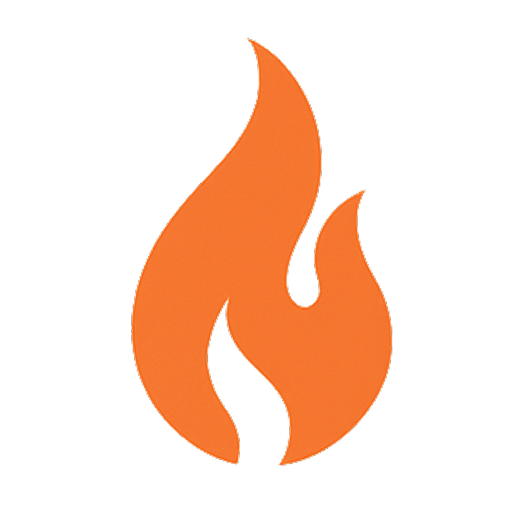 Orange flame icon on black background.