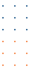 Blue and orange dots on black background.